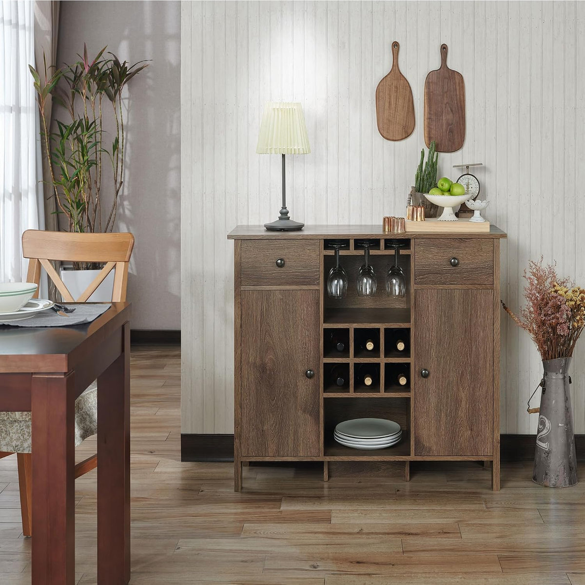 Farmhouse Wood Buffet Wine Storage Sideboard