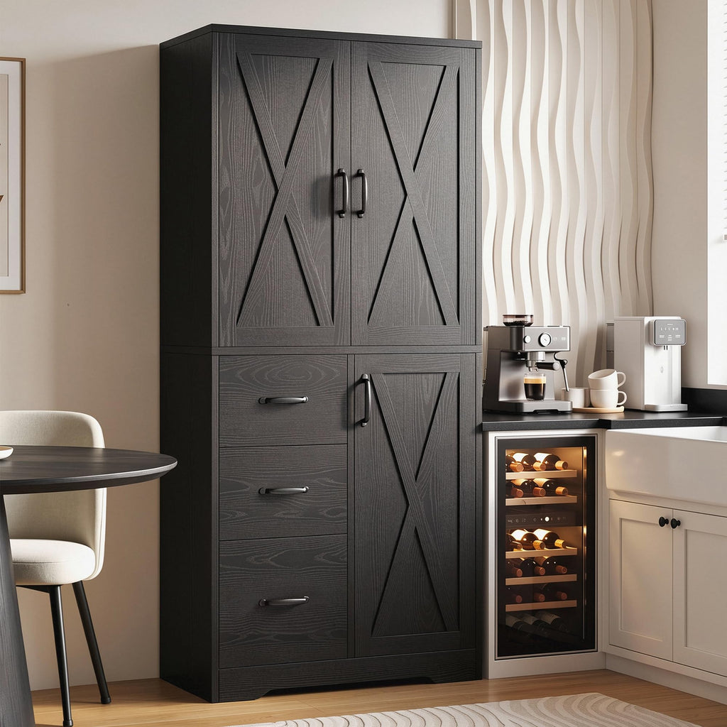 3‑Door Kitchen Pantry Cabinet With Storage Drawer