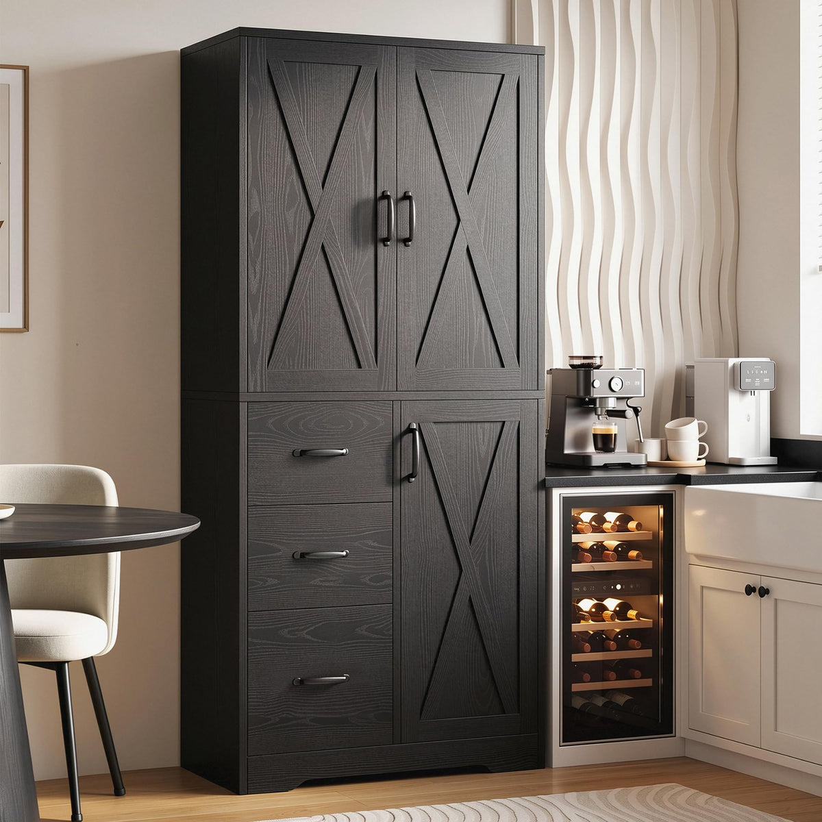 3‑Door Kitchen Pantry Cabinet With Storage Drawer