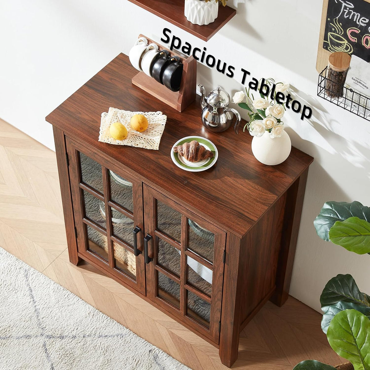 Farmhouse Wood Wine Coffee Storage Sideboard Cabinet