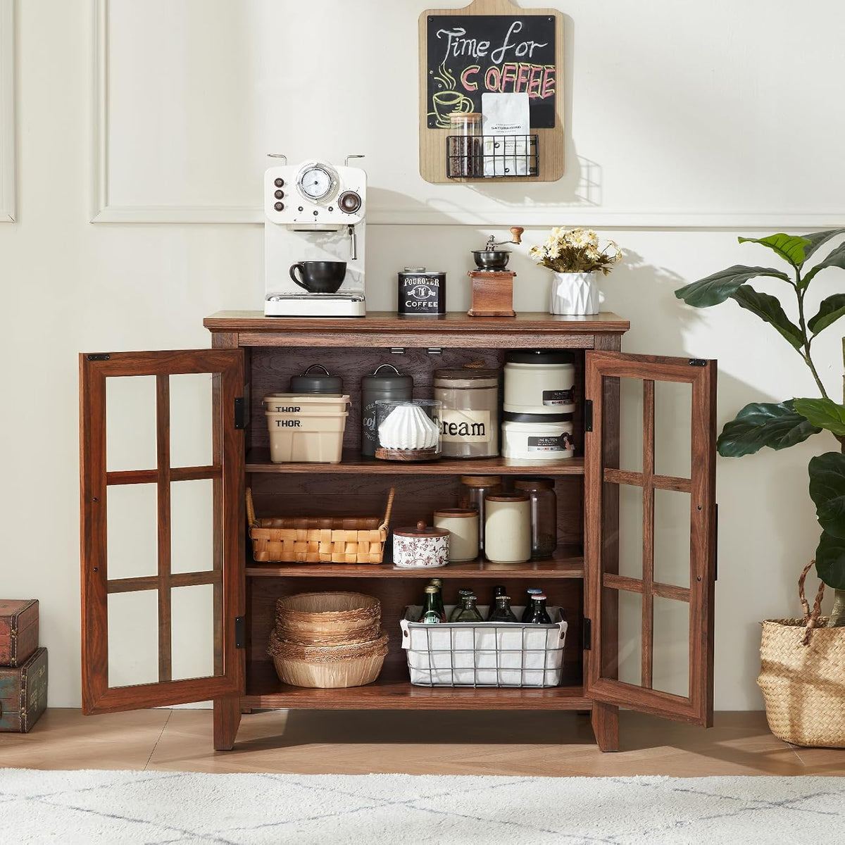Farmhouse Wood Wine Coffee Storage Sideboard Cabinet