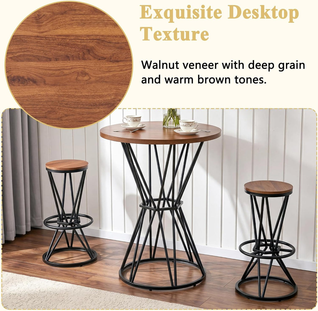 Round Industrial Bar Table With Two Chairs