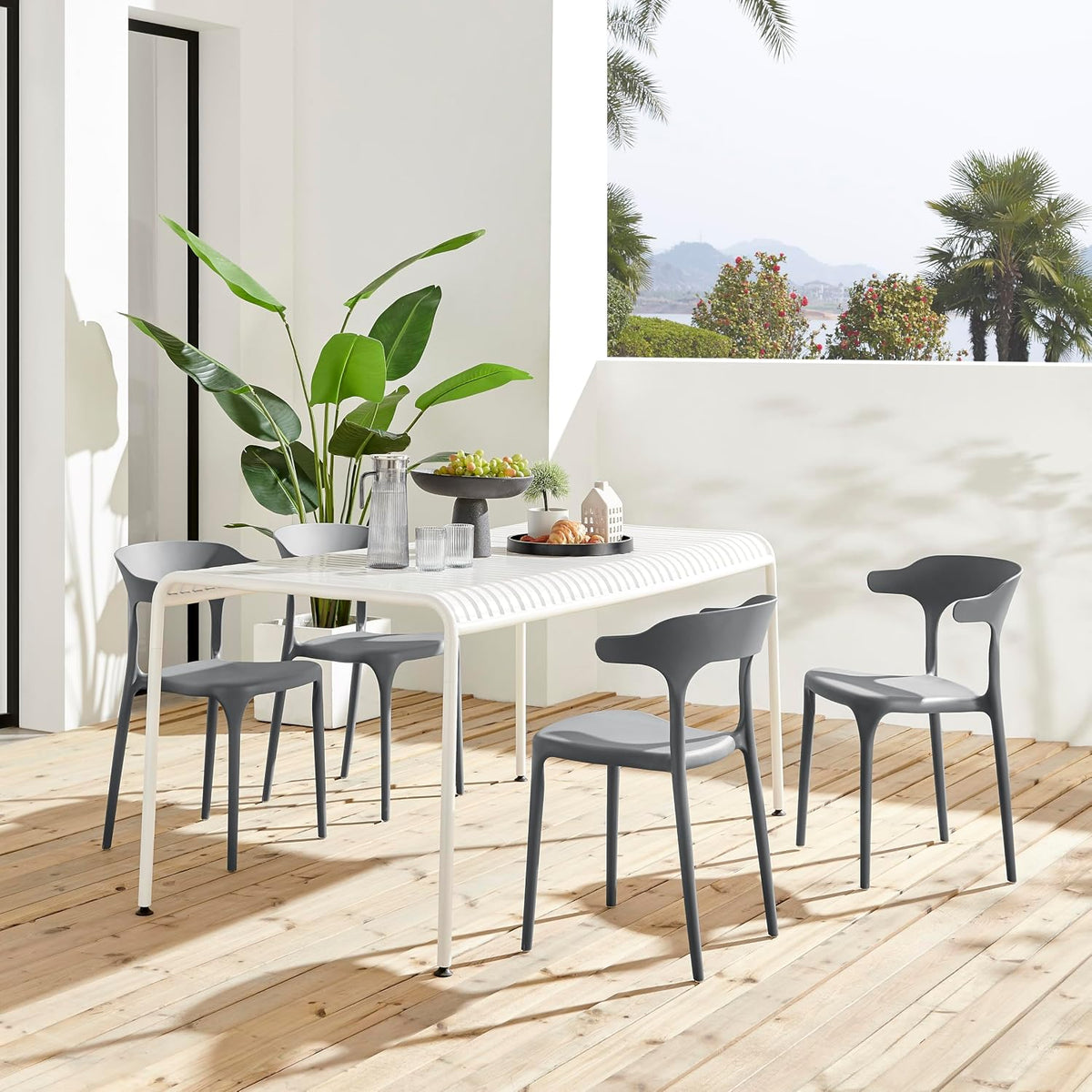 4‑Pack Stackable Indoor‑Outdoor Plastic Dining Chairs