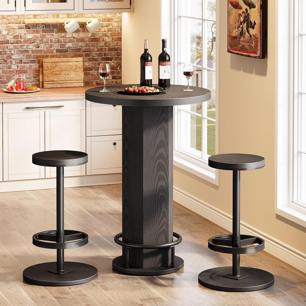 Round Industrial Bistro Table And Two Barstools