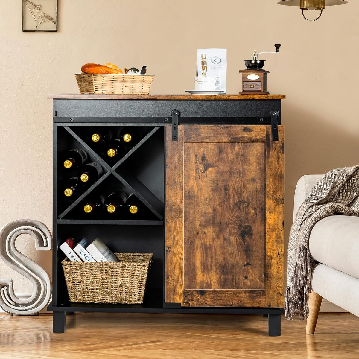 Industrial Sliding‑Door Wine Coffee Storage Cabinet