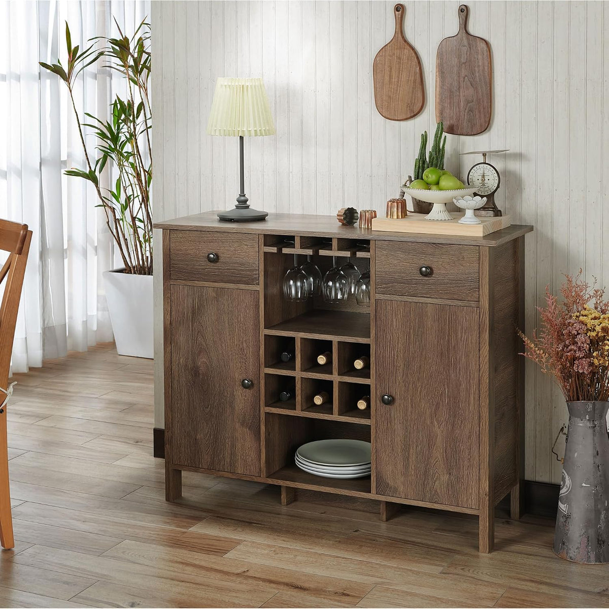 Farmhouse Wood Buffet Wine Storage Sideboard