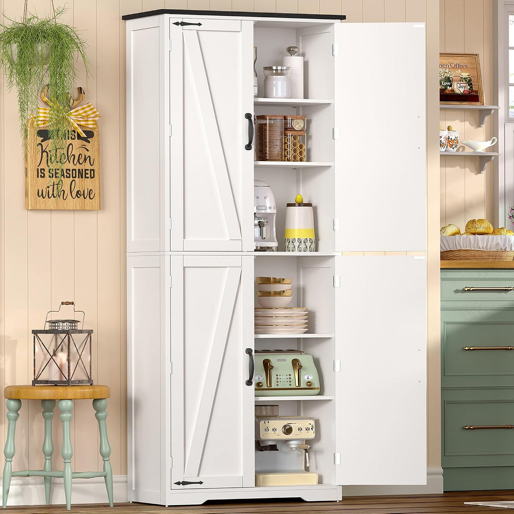 4‑Door Tall Adjustable Kitchen Pantry Cabinet