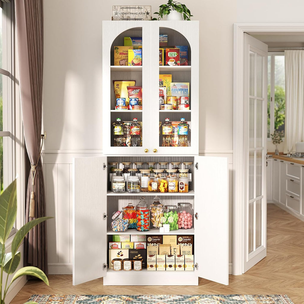 Tall Glass‑Door Kitchen Pantry Storage Cabinet