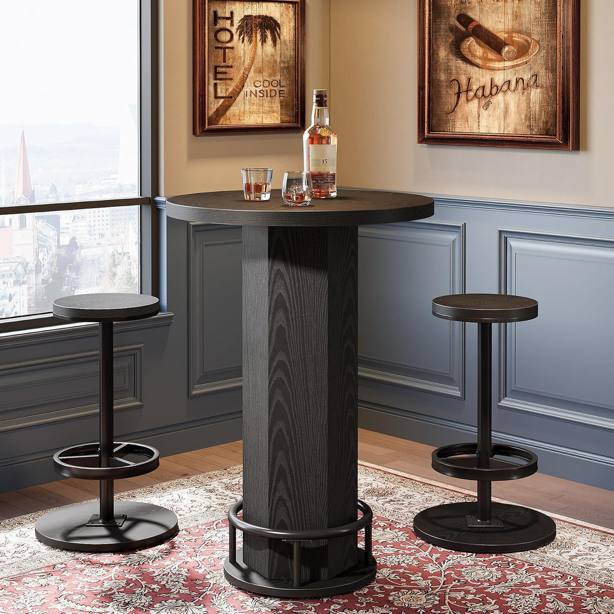 Round Industrial Bistro Table And Two Barstools
