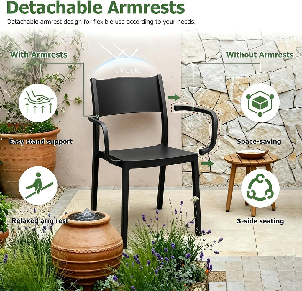 4‑Pack Detachable Armrest Plastic Dining Chairs