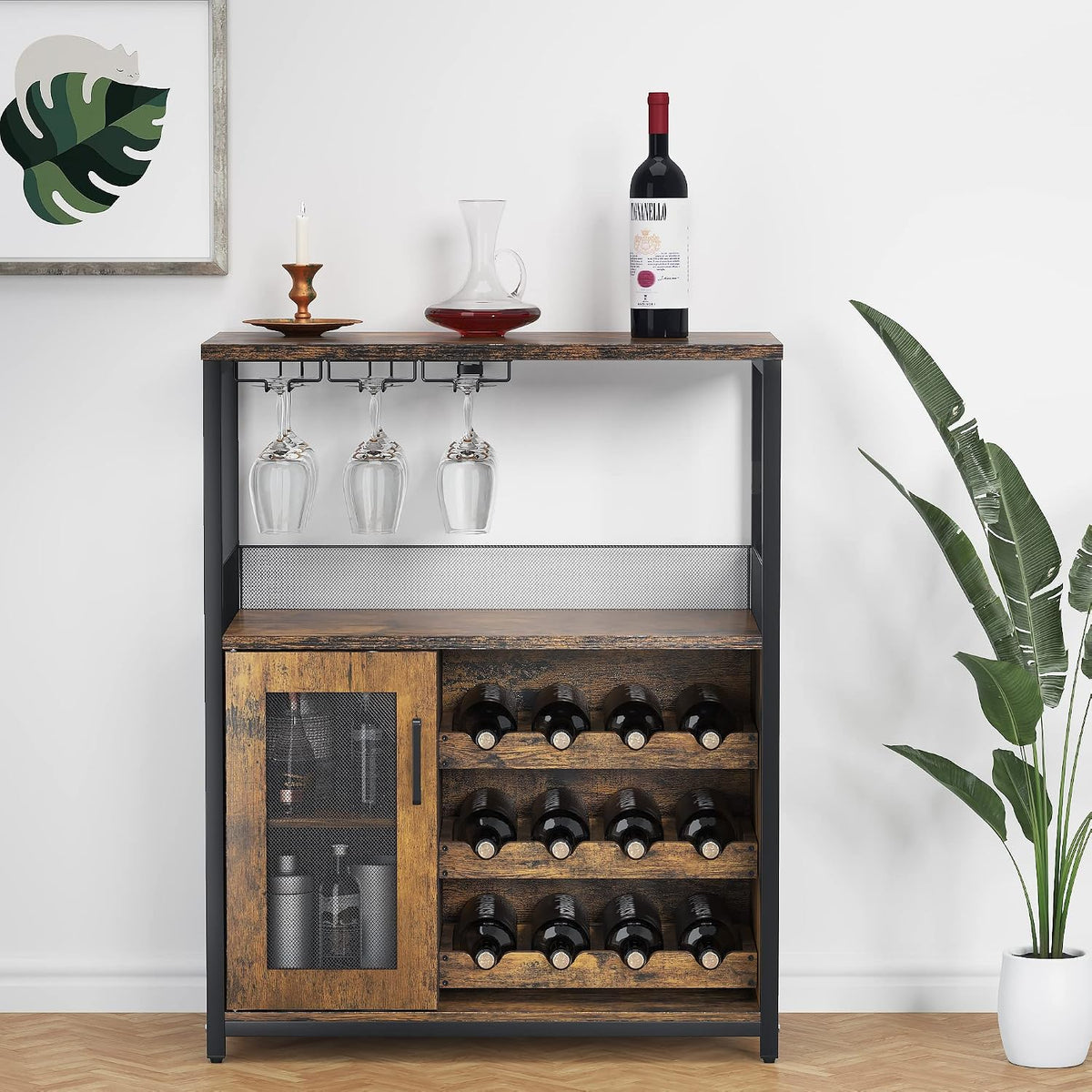 Modern Wood Wine Liquor Storage Bar Cabinet