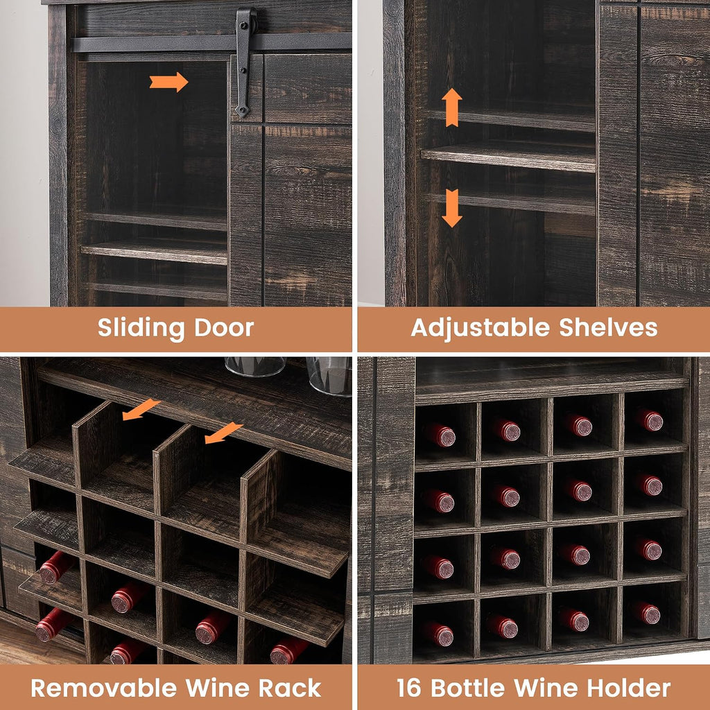 Rustic Farmhouse Wine Coffee Bar Storage Cabinet