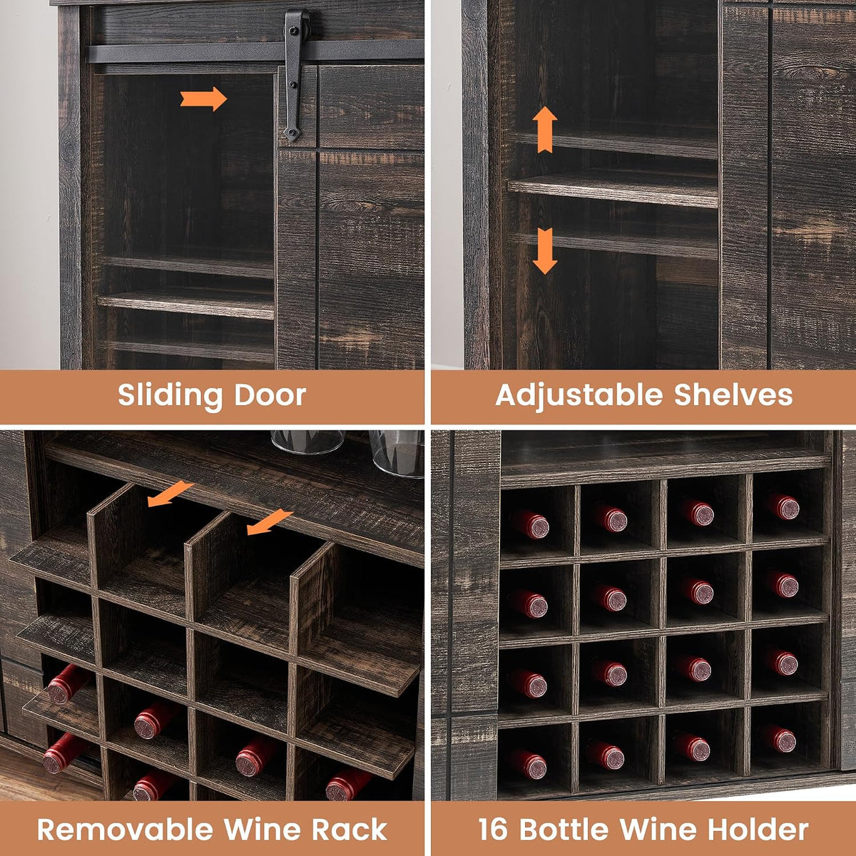 Rustic Farmhouse Wine Coffee Bar Storage Cabinet