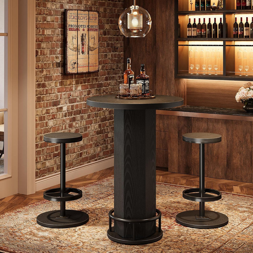 Round Industrial Bistro Table And Two Barstools