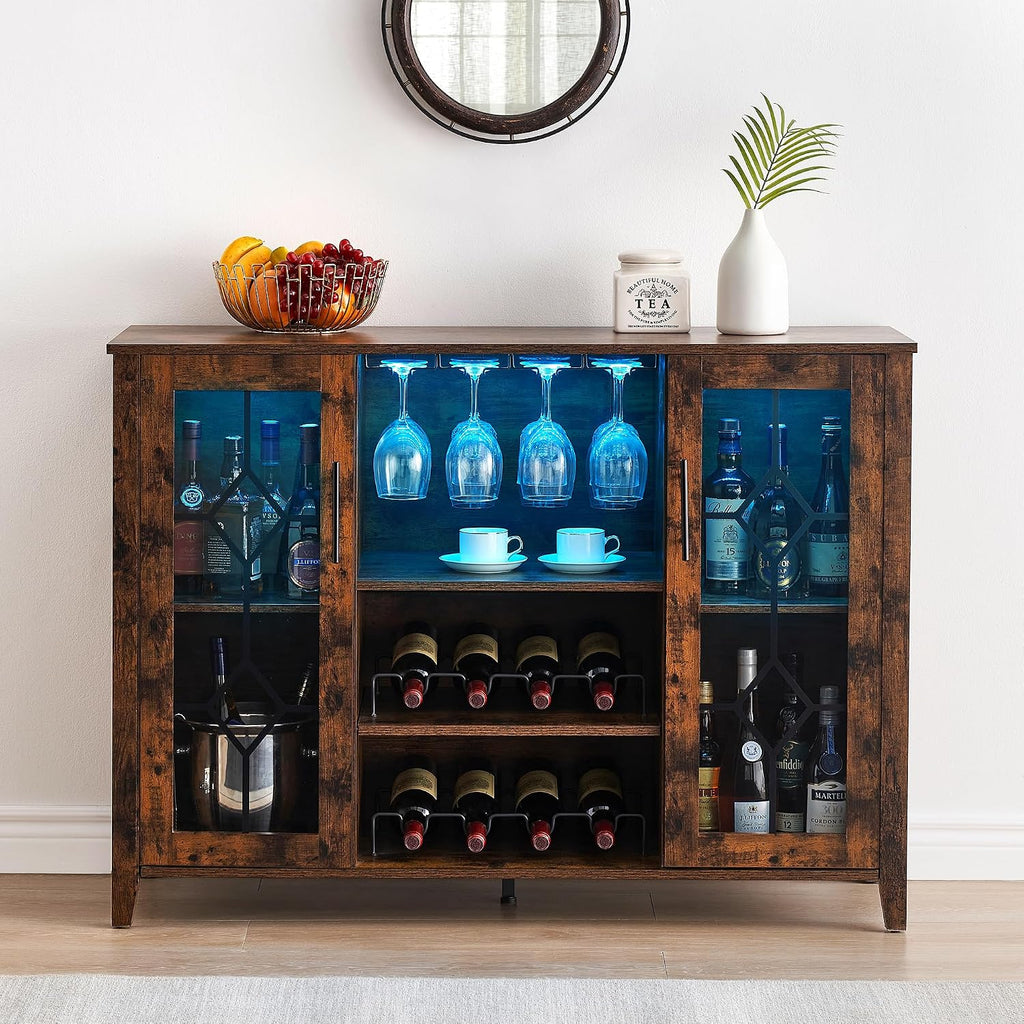Freestanding LED‑Lit Wine Storage Bar Cabinet