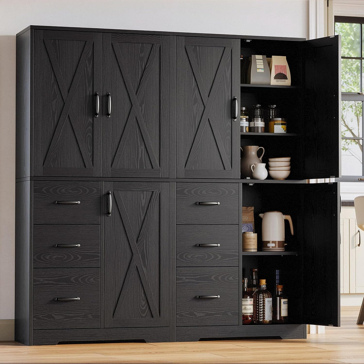 3‑Door Kitchen Pantry Cabinet With Storage Drawer