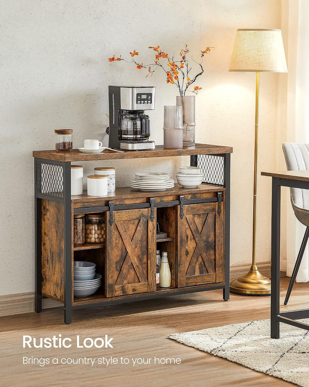 Sliding‑Door Coffee Bar Storage Buffet Cabinet